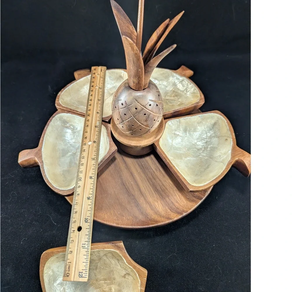 Pineapple‎ Hawaiian Hand Carved Monkey Pod Lazy Susan Serving Tray